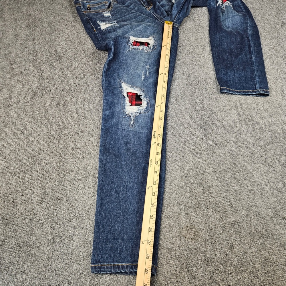 Judy Blue Skinny Fit Distressed‎ Plaid Patch Jeans Medium Wash JB8268DK 15/32 - Picture 7 of 12